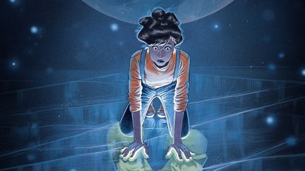 Couverture de&nbsp;"Olive, Tome 1- Une Lune bleue dans la tête", de Véro Cazot, scénario, et Lucy Mazel, dessins et couleurs (EDITIONS DUPUIS)