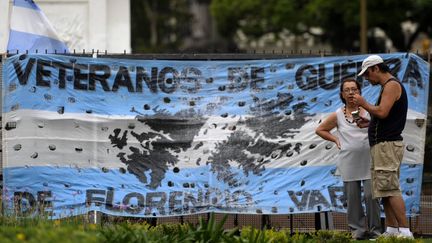 Le drapeau des v&eacute;t&eacute;rans de la guerre des Malouines &agrave; Buenos Aires (Argentine), le 7 f&eacute;vrier 2012. (JUAN MABROMATA / AFP)