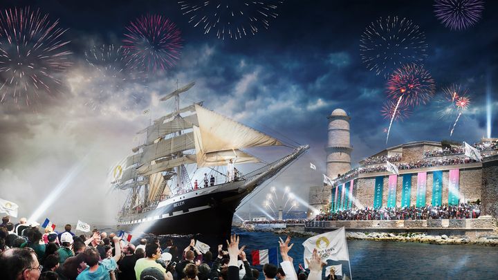 La flamme olympique rejoindra Marseille par la mer, à bord du Belem. (Paris 2024)