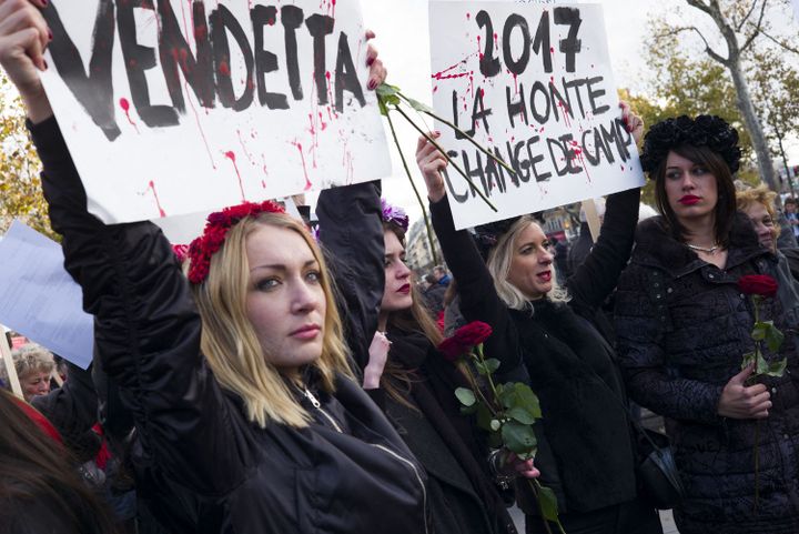 Portrait de Inna Shevchenko, militante féministe ukrainienne du mouvement Femen. Lors de la Journée internationale de lutte contre les violences faites aux femmes. 25 Novembre 2017 - Place de la Republique, Paris, France.  (Arnaud Fonquerne / Hans Lucas)