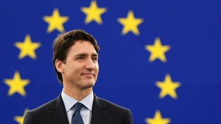 Le Premier ministre canadien, Justin Trudeau, au Parlement européen à Strasbourg (Bas-Rhin), le 16 février 2017.&nbsp; (FREDERICK FLORIN / AFP)