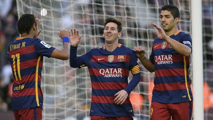 La joie du trio "magique" du Barça: Neymar, Messi et Suarez (LLUIS GENE / AFP)