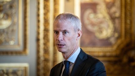 Franck Riester, le ministre délégué aux Relations avec le Parlement, le 2 novembre 2022 au Sénat à Paris. (XOSE BOUZAS / HANS LUCAS / AFO)