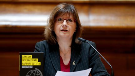 Cécile Coudriou, présidente d'Amnesty International France, le 21 février 2020. (FRANCOIS GUILLOT / AFP)