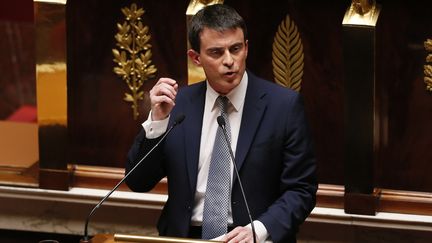 Manuel Valls, lors de son discours de politique g&eacute;n&eacute;rale, le 8 avril 2014. (PATRICK KOVARIK / AFP)