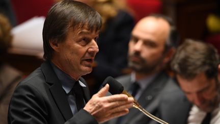 Le ministre de la Transition écologique, Nicolas Hulot, à l'Assemblée nationale, le 20 février 2018.&nbsp; (ERIC FEFERBERG / AFP)