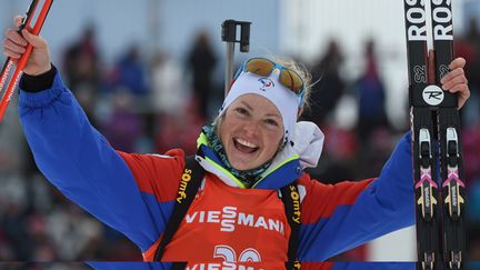 &nbsp; (Marie Dorin-Hebert a remporté la médaille d'or du biathlon aux mondiaux à Oslo © MaxPPP)