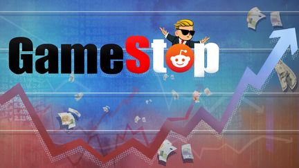 Une armée de boursicoteurs a propulsé le cours de l'entreprise GameStop sur des montagnes russes, en janvier 2021. (PIERRE-ALBERT JOSSERAND / FRANCEINFO)