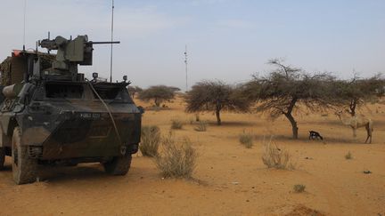 Un véhicule blindé de la force barkhane en patrouille près de Gossi au Mali, le 15 mars 2019. (DAPHNE BENOIT / AFP)