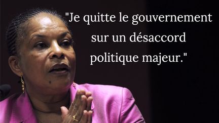 Lors de son départ, mercredi 27 janvier, l'ex-ministre&nbsp;a fait référence à son&nbsp;opposition au projet gouvernemental de déchéance de la nationalité pour les binationaux auteurs d'actes de terrorisme. (JEAN-PIERRE MULLER / AFP)