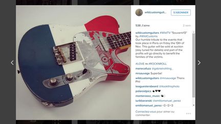 La guitare hommage aux victimes des attentats du 13 novembre, telle que présentée sur le compte Instagram de Wil Custom Guitars.&nbsp; (WILD CUSTOM GUITARS)