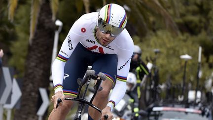 Le champion du monde du contre-la-montre Filippo Ganna sur le Tirreno-Adriatico, le 16 mars 2021. (AFP)