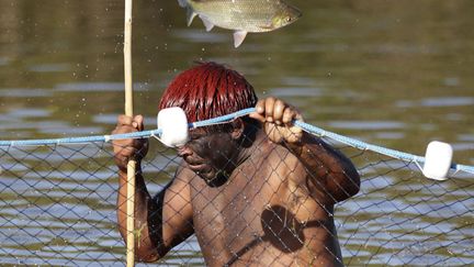 Un indien Yawalapiti p&ecirc;che dans la rivi&egrave;re Tuatuari en marge du Quarup,&nbsp;un rite fun&eacute;raire traditionnel, Br&eacute;sil, le 15 ao&ucirc;t 2012. (UESLEI MARCELINO / REUTERS)