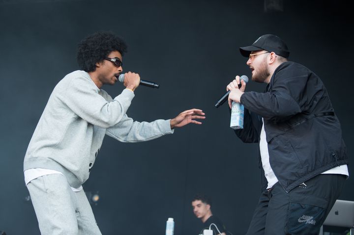 Le rappeur La Fève avec son backeur sur la scène de La Canopée lors du We Love Green Festival, le 2 juin 2022. (DAVID WOLFF - PATRICK / REDFERNS)