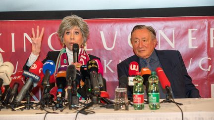 L'actrice américaine Jane Fonda lors de la conférence de presse avec Richard Lugner le 15 février 2023 à Vienne, en Autriche. (ANDREAS TISCHLER / APA-PICTUREDESK)