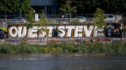 Une fresque&nbsp;"Où est Steve ?" peinte sur les quais de&nbsp;Loire à Nantes (Loire-Atlantique), le 19 juillet 2019. (ESTELLE RUIZ / NURPHOTO / AFP)