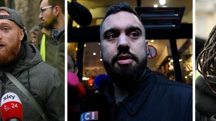 Maxime Nicolle (alias Fly Rider), Eric Drouet&nbsp;et Priscillia Ludosky, trois figures des "gilets jaunes".&nbsp;&nbsp; (GUILLAUME SOUVANT / Bertrand GUAY / AFP)