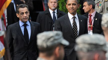 Le pr&eacute;sident fran&ccedil;ais Nicolas Sarkozy et son homologue am&eacute;ricain Barack Obama &agrave; l'occasion de la cl&ocirc;ture du sommet du G20, le 4 novembre &agrave; Cannes.&nbsp; (rt)