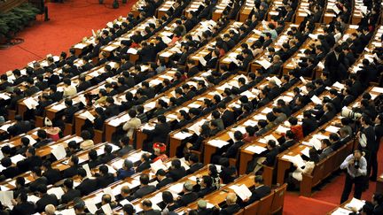 Les d&eacute;l&eacute;gu&eacute;s chinois lors d'une session de l'Assembl&eacute;e populaire nationale &agrave; P&eacute;kin, le 11 mars 2010. (LIU JIN / AFP)