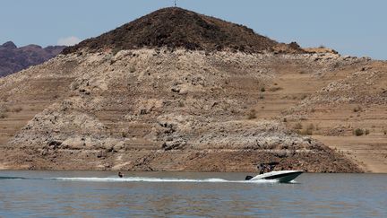 Le lac Mead, dont le niveau d'eau a chuté drastiquement ces derniers temps, au Névada, le 28 juillet. (ETHAN MILLER / GETTY IMAGES NORTH AMERICA)