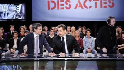 Nicolas Sarkozy était l'invité de l'émission "Des paroles et des actes" sur France 2, le 6 mars 2012. (AFP - Lionel Bonaventure)