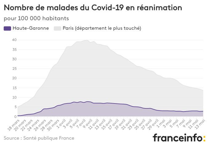 Nombre de malades du Covid-19 en réanimation pour 100 000 habitants. (FRANCEINFO)