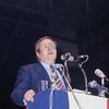 Le président du Front national, Jean-Marie Le Pen, lors d'un meeting à Paris, le 17 janvier 1973. (JOSEE LORENZO / INA / AFP)