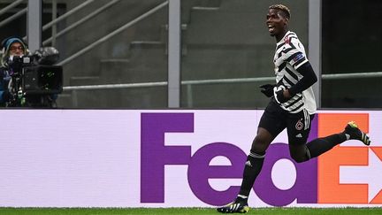 Entré juste après la pause contre l'AC Milan, Paul Pogba a inscrit le but de la victoire et de la qualification en quarts de finale de Ligue Europa pour Manchester United, jeudi 18 mars 2021. (MARCO BERTORELLO / AFP)