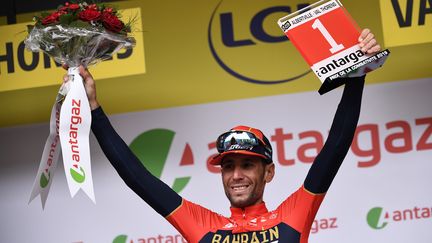 L'Italien Vincenzo Nibali célèbre sa victoire sur la 20e étape du Tour de France entre Albertville et Val Thorens (Savoie), le 27 juillet 2019.&nbsp;&nbsp; (MARCO BERTORELLO / AFP)