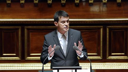 Manuel Valls, ici au S&eacute;nat &agrave; Paris le 28 octobre 2014, a appel&eacute; &agrave; "la retenue" et "au sang froid" face &agrave; la mort de R&eacute;mi Fraisse. (FRANCOIS GUILLOT / AFP)