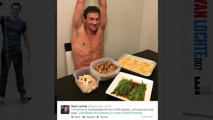 Capture d'&eacute;cran du tweet post&eacute; par le nageur am&eacute;ricain&nbsp;Ryan Lochte, le 28 juillet 2014. (TWITTER / FRANCETV INFO )