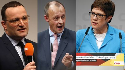 Jens Spahn, Friedrich Merz et Annegret Kramp-Karrenbauer, les trois prétendants à la succession d'Angela Merkel (RADIO FRANCE)