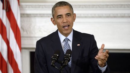 Le pr&eacute;sident am&eacute;ricain Barack Obama lors d'une conf&eacute;rence de presse &agrave; Washington, le 2 octobre 2015. (OLIVIER DOULIERY / DPA / AFP)