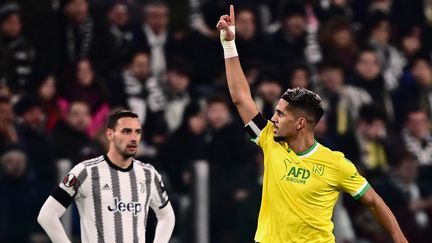 Ludovic Blas a arraché le match nul pour le FC Nantes sur la pelouse de la Juventus en Ligue Europa, le 16 février 2023. (MARCO BERTORELLO / AFP)