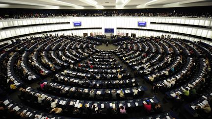 L'hémicycle du Parlement européen, à Strasbourg, le 14 juillet 2019. (DOMINIQUE FAGET / AFP)