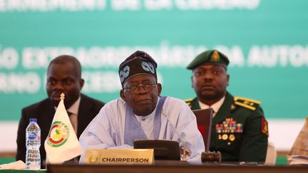 Le président nigérian Bola Tinubu le 30 juillet 2023. Il s'était engagé, au moment de sa nomination à la tête de la Cédéao, à faire de la consolidation de la démocratie une priorité. (KOLA SULAIMON / AFP)