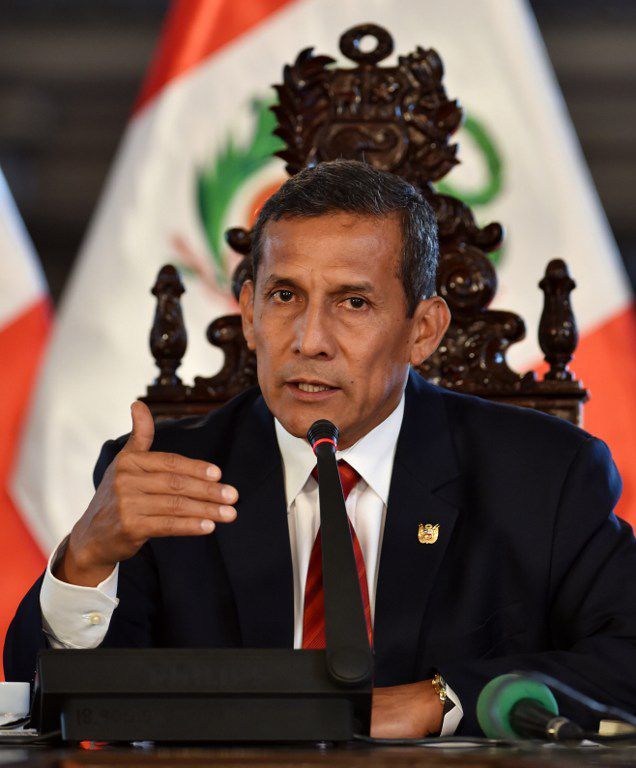 Le président péruvien Ollanta Humala, lors d'une conférence de presse avec les médias étrangers, au palais présidentiel, à Lima, le 2 mars, 2015. (AFP PHOTO / CRIS BOURONCLE)