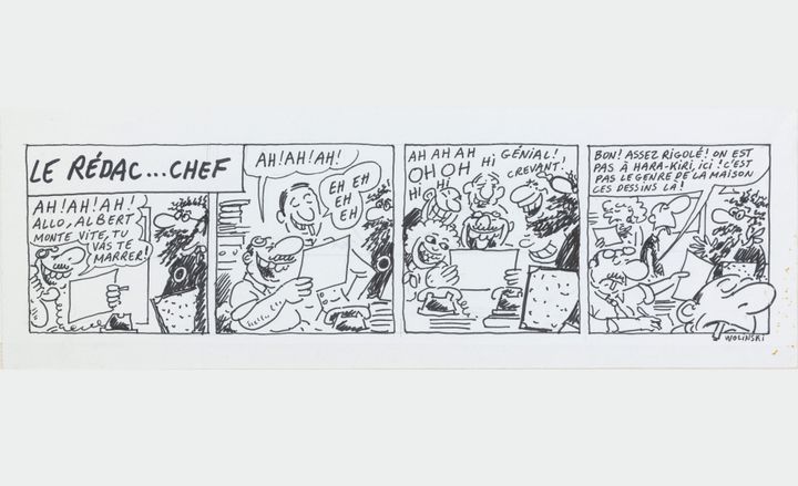 "Le rédac chef", ah ah ah" par Wolinski pour le Journal du Dimanche, début des années 1970.
 (Wolinski)