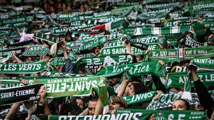 Saint-Etienne supporters facing Rodez, May 24, 2024, at the Geoffroy-Guichard stadium. (JEAN-PHILIPPE KSIAZEK / AFP)