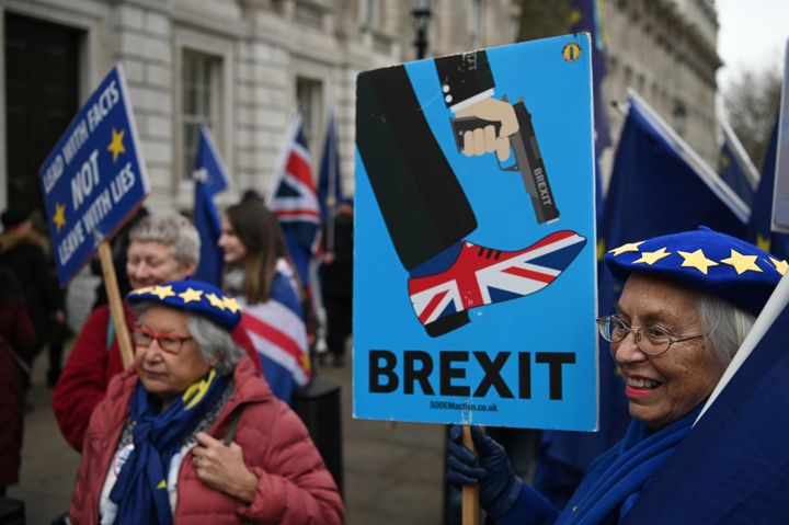 Manifestation anti-Brexit à Londres (Royaume-uni), le 8 janvier 2020. (DANIEL LEAL-OLIVAS / AFP)