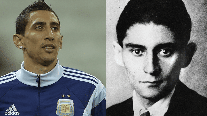 Le footballeur argentin Angel Di Maria et l'&eacute;crivain tch&egrave;que Franz Kafka. (AFP / GETTY IMAGES / MONTAGE FRANCETV INFO)