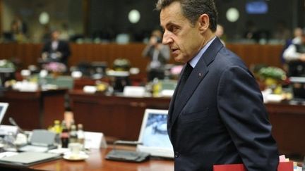 Nicolas Sarkozy arrive au sommet  européen à Bruxelles, le 23 octobre 2011. (AFP - Eric Feferberg)