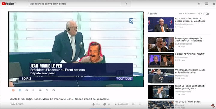 L'image de l'humoriste espagnol Risitas est superposée à celle de Marine Le Pen. (RAPTOR DISSIDENT)