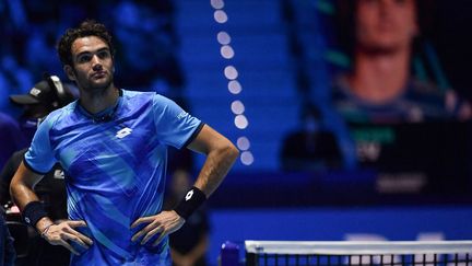 Matteo Berrettini après sa blessure face à Alexander Zverev lors des ATP Finals, le 14 novembre à Turin (MARCO BERTORELLO / AFP)