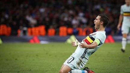 Eden Hazard exulte après son but face à la Hongrie (BRUNO FAHY / BELGA MAG)