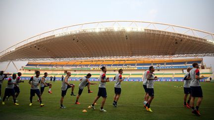 Les joueurs du PSG &agrave; l'entra&icirc;nement avant leur rencontre du Troph&eacute;e des champions, &agrave; Libreville (Gabon), le 2 ao&ucirc;t 2013.&nbsp; (FRANCK FIFE / AFP)