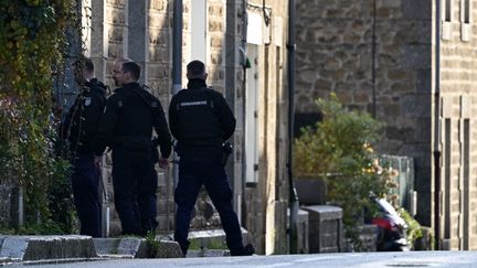 Des gendarmes à Pabu (Côtes-d'Armor), le 2 décembre 2024, après la disparition de Morgane, 13 ans. (DAMIEN MEYER / AFP)