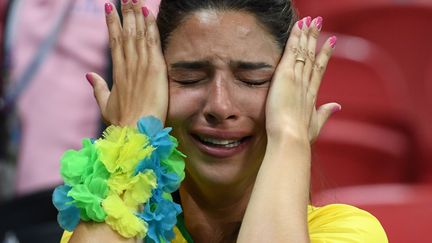 Une fan brésilienne après le match face à la Belgique le 6 juillet 2018 à Kazan (Russie). (JEWEL SAMAD / AFP)