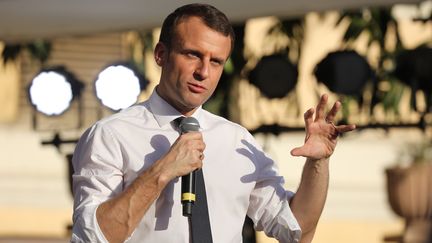 Le président français Emmanuel Macron lors d'un discours devant des étudiants à New Dehli, en Inde, le 10 mars 2018. (LUDOVIC MARIN / AFP)