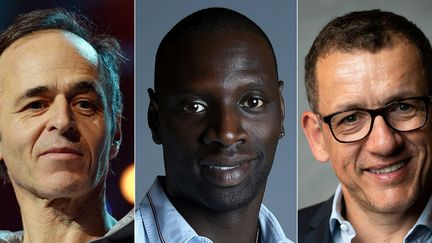 Les personnalités les plus appréciées des Français. N°1 Jean-Jacques Goldman, N°2 Omar Sy, N°3 Dany Boon, de gauche à droite. (PATRICK HERTZOG / AFP)